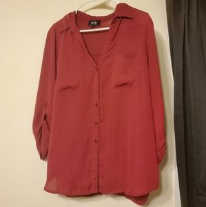 BY BY Red Button up Blouse with 2 Pockets